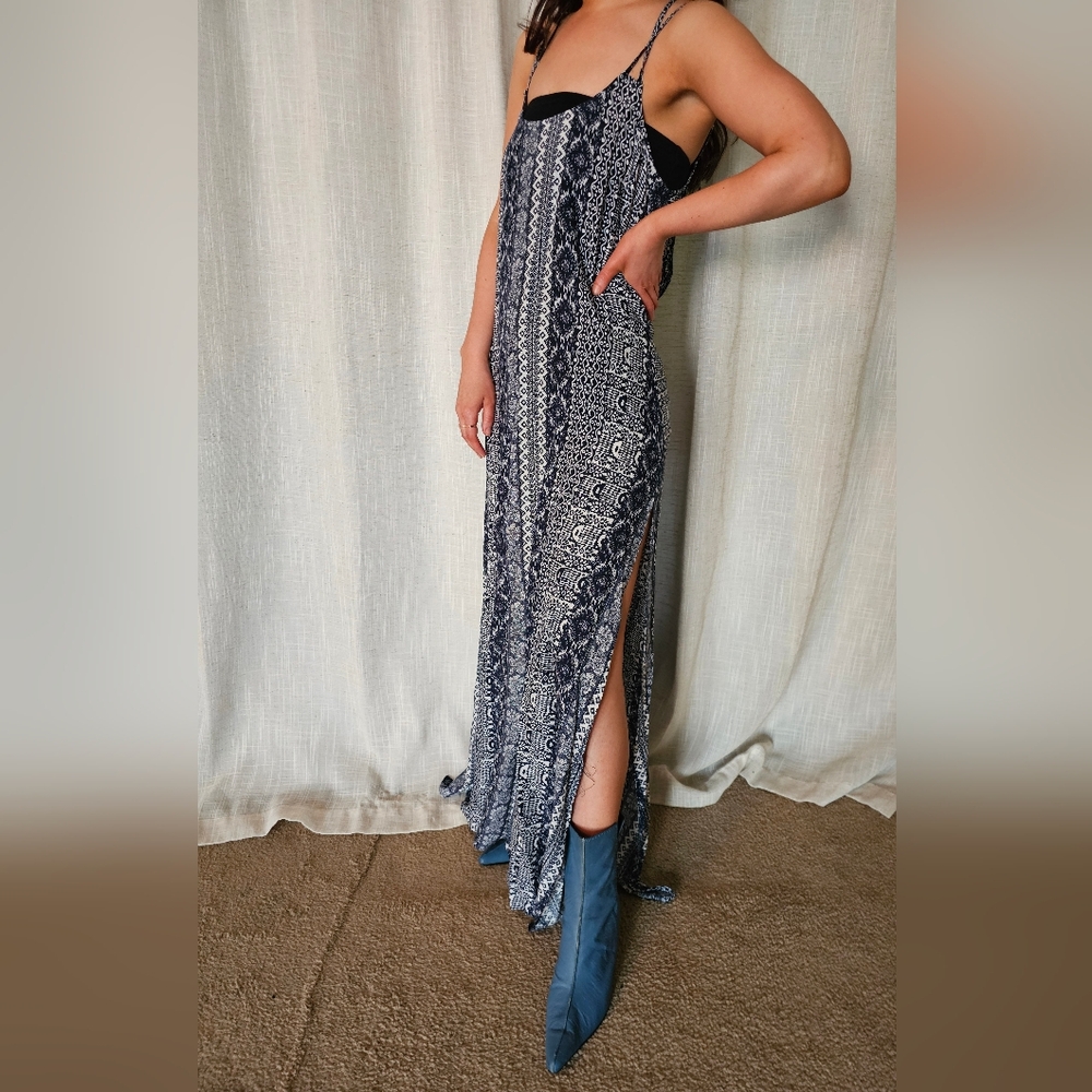 Boho geo print slit thigh cami maxi dress